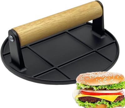 Burgerpers - Grillpers Bakplaatpers - Hamburgers Maken - Hittebestendig Handvat - 165 cm - Zilver