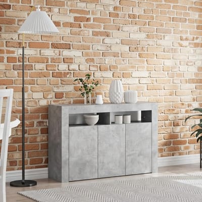 Modern Dressoir met LED-verlichting en 8 Opbergvakken – Stijlvol Betongrijs Design – Novihome Meubel voor Woonkamer en Eetkamer – Verlicht, Robuust en Praktisch Opbergmeubel