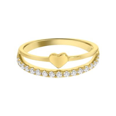 Lucardi Meisjes Kinder ring met plating - Hart - Zirkonia - Cadeau - Echt Zilver - Goudkleurig
