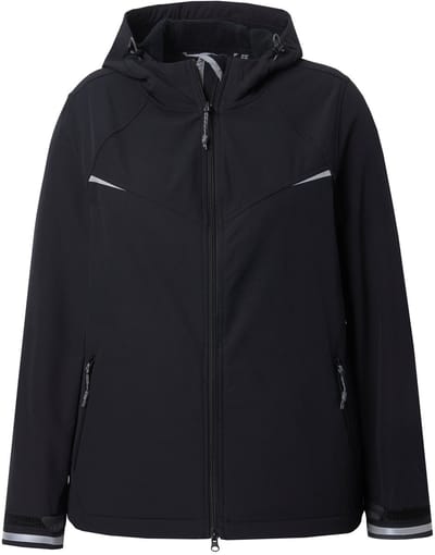 Ulla Popken - Dames - Functionele softshelljas waterafstotend capuchon - Zwart - Maat 42+