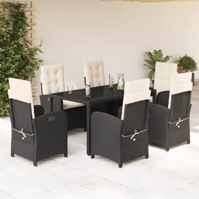 vidaXL - 7-delige - Tuinset - met - kussens - poly - rattan - zwart