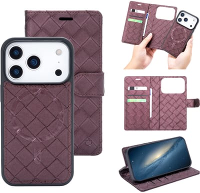Casemania Hoesje Geschikt voor iPhone 17 Pro - Mauve Taupe - Luxe 2 in 1 Bookcase - Magnetisch Portemonnee Telefoonhoesje met Pasjeshouder en Standaardfunctie - Kunstleer Wallet Case met Fluwelen Touch - Afneembare Cover geschikt voor MagSafe - Rood
