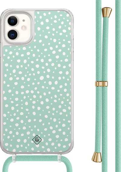 Casimoda® hoesje met mintgroen koord - Geschikt voor iPhone 11 - Mint Dots - Afneembaar koord - TPU/acryl - Mint