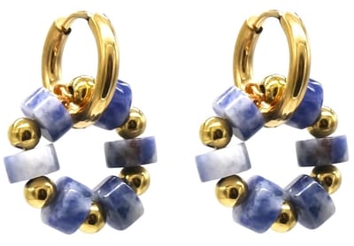 Oorbellen met Steentjes - RVS - 1,5x2,5 cm - Goudkleurig en Blauw