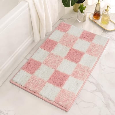 KZQ Roze Geruit Badkamer tapijt 60x40 cm, Pluizig en Ultra Zacht Microvezel Badmat, Absorberend en Wasbaar, Antislip Vloermat voor Douche en Badkamer