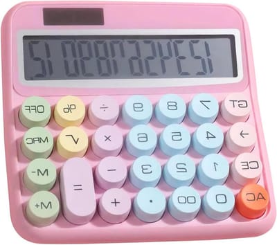 Bureaurekenmachine - Optelmachine - Thuis School Werk - Grote Toetsen Kantelbaar - 12 Cijfers - Roze