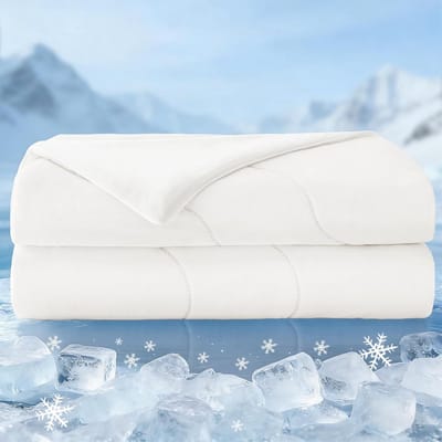 Famanu – Koeldeken voor queensize bedden, lichtgewicht, ademend, wit, 90 x 90 inch