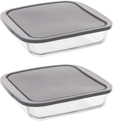 5Five Ovenschaal van borosilicaat glas met deksel - 2x - vierkant - 1.8 Liter - 22 x 22 x 5 cm