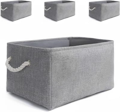 Vouwbare Opbergdozen voor Huis en Kantoor - Versterkte Stoffen Mand met Handvatten - 4 Stuks - Grijs