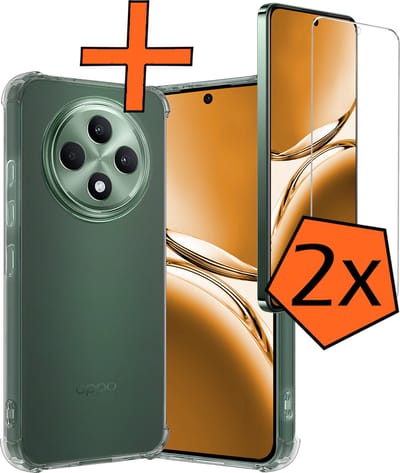 Hoes - Met Screenprotector - 2 Stuks - Geschikt voor Oppo Reno 12 F - Sterk & Shockproof - Siliconen Case - Back Cover - Telefoon Hoes - Shock Proof - Transparant