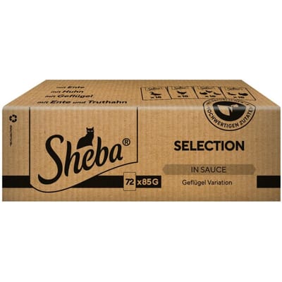 Dubbelpak: 144x85g Sheba katten portiezakje selectie in Saus Gevogelte Variatie nat kattenvoer