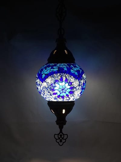 Turkse mozaïek hanglamp blauw - oosterse lamp - 1 stuk - handgemaakt en uniek