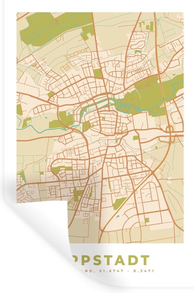 Muurstickers - Sticker Folie - Plattegrond - Vintage - Lippstadt - Kaart - Stadskaat - 20x30 cm - Plakfolie - Muurstickers Kinderkamer - Zelfklevend Behang - Zelfklevend behangpapier - Stickerfolie