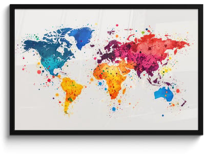 Poster in lijst - Fotolijst 90x60 cm - Posters - Wereldkaart - Graffiti - Kleurrijk - Posterlijst zwart - Decoratie - Wanddecoratie woonkamer - Muurdecoratie slaapkamer