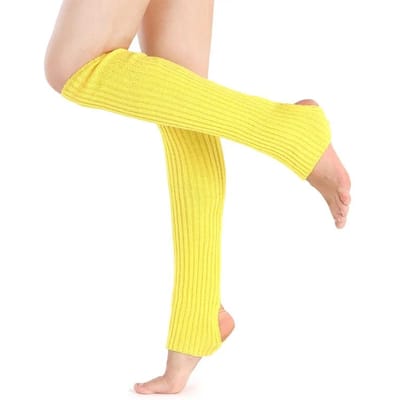 Guêtres Tricotées pour Femmes Couvre-Pieds Danse Latine Sport Japonais Lolita Y2K Chaussettes Empilées Automne Hiver Chaussettes au Crochet Jambières One Size yellow