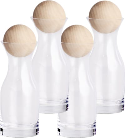Zeller 4x Glazen kleine flessen/karaffen met bal dop - 250 ml - Keuken/kookbenodigdheden - Tafel dekken - Olie/azijn flessen