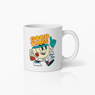 Goede Tijden voor Thee Mok 330ml – Retro Cartoon Stijl Theebeker Ontwerp – Perfect Cadeau voor Theeliefhebbers en Vintage Fans