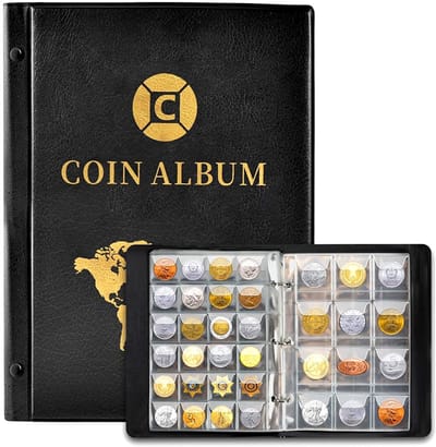 Muntencollectiealbum - Muntencollectiealbum - Zeldzame antieke munten - Muntenhoes - Munten en beschermfolie voor munten - Muntencollectiealbum met 420 kaartsleuven - Bevat 20 pagina's en 420 sleuven - Zwart