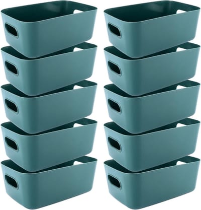 10 Stuks Grote Plastic Opbergdozen 30 x 20 x 12 cm met Handvat voor Keuken, Kantoor en Speelgoedopslag