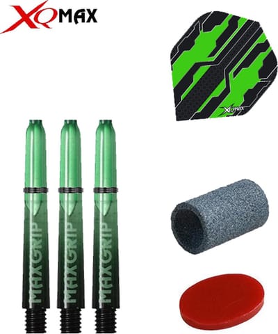 XQ MAX Terminator flights accessoiresset, 35mm shafts, wax en slijpsteentje - groen/zwart