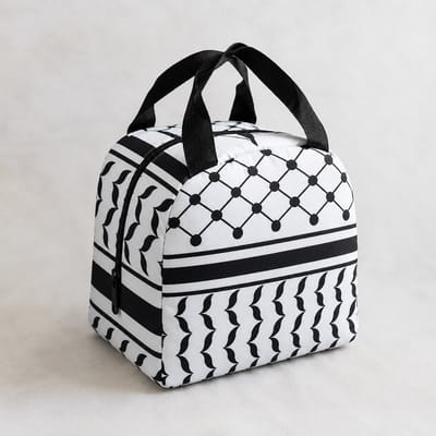 Palestina Keffiyeh Lunchtas Zwart Wit | Geïsoleerde Lunchbag met Kufiya Patroon | Koeltas voor School en Werk