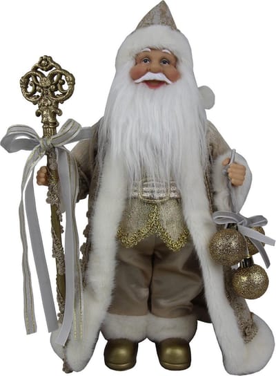 Clayre & Eef Kerstdecoratie Beeld Kerstman 15*11*30 cm Goudkleurig Textiel Decoratief Figuur Decoratieve Accessoires Kerstdecoratie voor Binnen