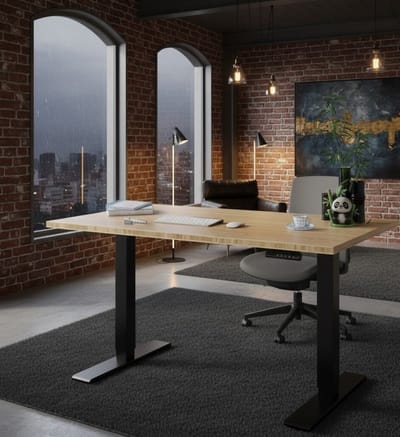 Elevio Pro – Elektrisch Zit-Sta Bureau 140x80 cm met Massief Bamboe Tafelblad en Dubbele Motor – Zwart FrameCasa Serena – Casa Dorada
