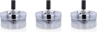 3x stuks ronde draaiasbak/drukasbak chroom 9,5 cm - Terrasasbak - Stormasbak