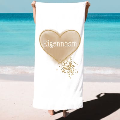 Strandlaken - Badhanddoek met print - Strandhandoek - Strandhanddoek - Zwemmen - Badlaken hart en naam