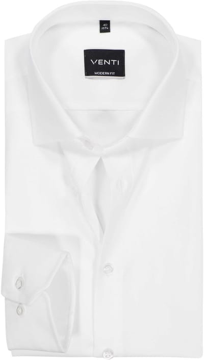 VENTI modern fit overhemd - mouwlengte 72 cm - twill - wit - Strijkvriendelijk - Boordmaat: 48