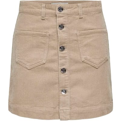 Only beige dames rok   Regular fit   Steekzakken   Rib patroon   Knoopsluiting   High waist Beige M