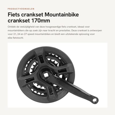 Dailygoods- Crankset 24/34/42T - Fietsslinger - 170 mm - Geschikt voor 21/24/27 speed - Zwart - Hoogwaardig staal