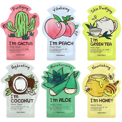 Super Food Beauty Masker Kom Set, 6 Vellen, 0.74 Oz (21 G) Elk multi