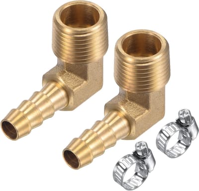 2-Pack Messing Slangverbindingen - 90 Graden Elleboog 5/16 Inch Koppeling met Slangklem voor Water en Gasgebruik