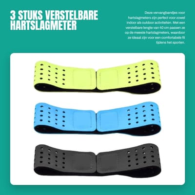 Dailygoods- Hartslagmeter Bandjes Verstelbaar - 3 Stuks - Geschikt voor Indoor/Outdoor Activiteiten - 40x2 cm - Comfortabel - Vervangingsarmband - Polsbandjes