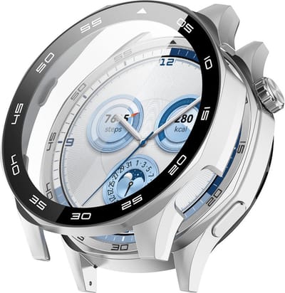 Watch case screenprotector - hoesje - gehard glas - geschikt voor Huawei Watch GT 5 (46 mm) - zilver
