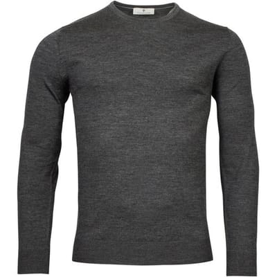 Thomas Maine Trui Merinowol Ronde Hals Single Knit Antraciet / male