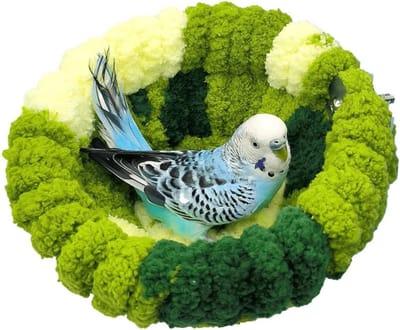 KZQ Vogelkooi Nest Voor Alle Seizoenen Kleine Maat Groen Voor Papegaaien Parkieten En Kleine Tot Middelgrote Vogels Zachte Slaapplek Voor Binnengebruik Inclusief Bevestigingsclip