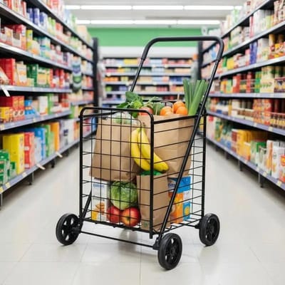 Dailygoods Winkelwagen Opvouwbare winkelwagen Trolley met wielen Zwart