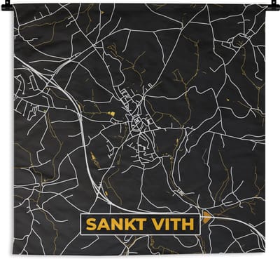 Wandkleed - Wanddoek - Sankt Vith - Goud - Plattegrond - Stadskaart - Kaart - 180x180 cm - Wandtapijt