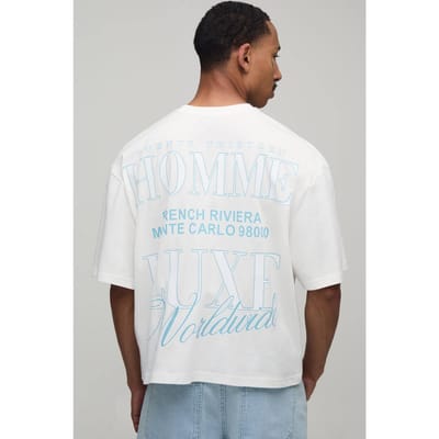 Oversized Boxy T-shirt Met Homme Print En Borstzak | Ecru | Size Small
