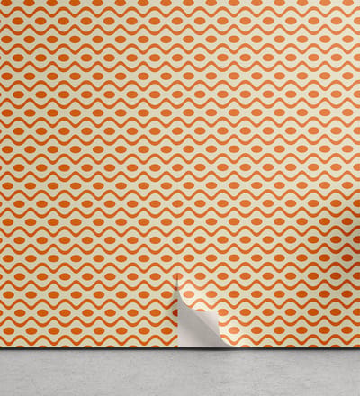 ABAKUHAUS Retro peelable & kleefbehang voor thuis, golvend elliptisch patroon, zelfklevende woonkamerkeuken, 33 cm x 180 cm, oranje crème