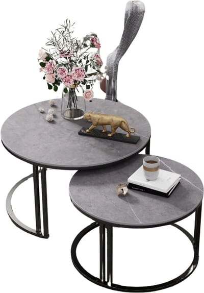 Salontafel Derloni - Donkergrijs - 2-Delig - Vierkant - Woonkamer - Bijzettafels