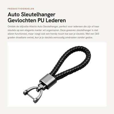 Dailygoods- Sleutelhanger Gevlochten PU Lederen Band - Autosleutelhanger - Antidiefstal - 360 Graden Draaibaar - 11,5 x 2,5 cm - 100g - Autosleutel