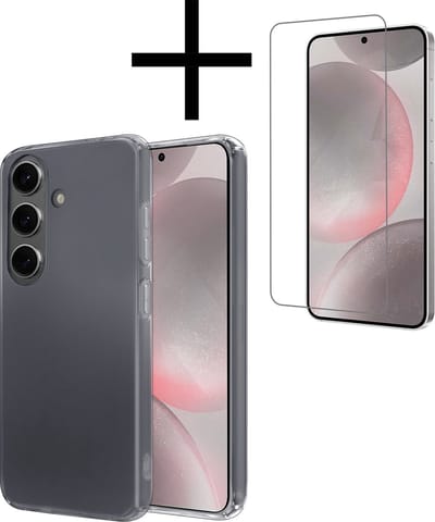 Hoesje - Met Screenprotector - Geschikt voor Samsung Galaxy S24 - Sterk & Shockproof - Back Cover - Siliconen Case - Telefoon Hoes - Transparant