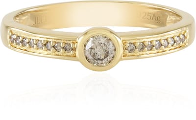 Cavill - Luxe Damesring 18K Goud Verguld - 925 Sterling Zilver - Afrikaanse Bruine Diamant 0.141 Ct - Ronde Briljant - Elegante Bezel Ring
