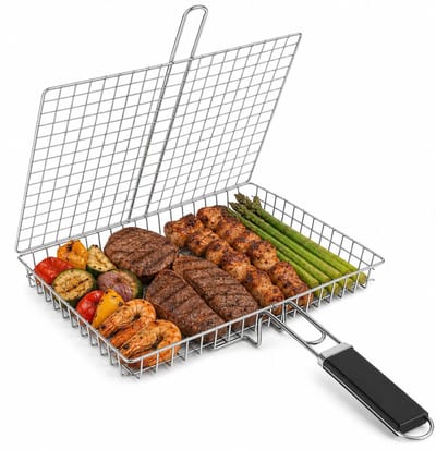 VHV - BBQ Mand - grillmand voor vlees en groenten - metalen barbecue accessoire - voor barbecue, camping en picknick
