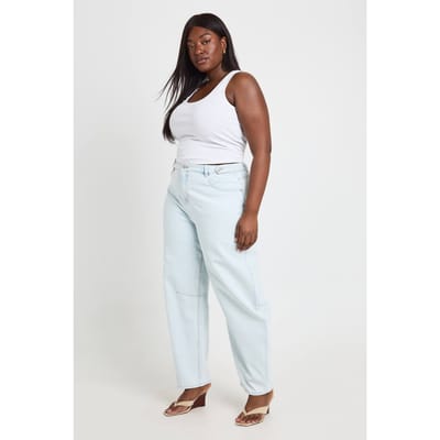 boohoo Dames Plus Hoge Taille Loose Fit Barrel Jeans | Gebleekt Blauw | Maat: 44