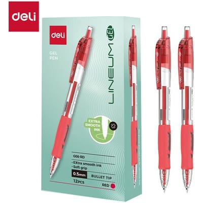 Deli gelstiften 0,5 mm, schrijfwaren voor kantoor, rood, 12 stuks