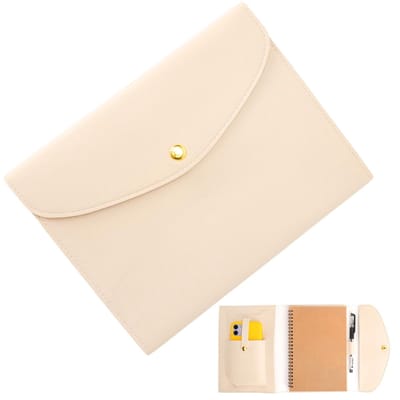 Dailygoods - A5 notitieboek van crèmekleurig PU, elegante boekomslag met kaartvakken, onderhoudsvriendelijk oppervlak en stevige structuur, als levenskompashoes voor kantoor en onderweg